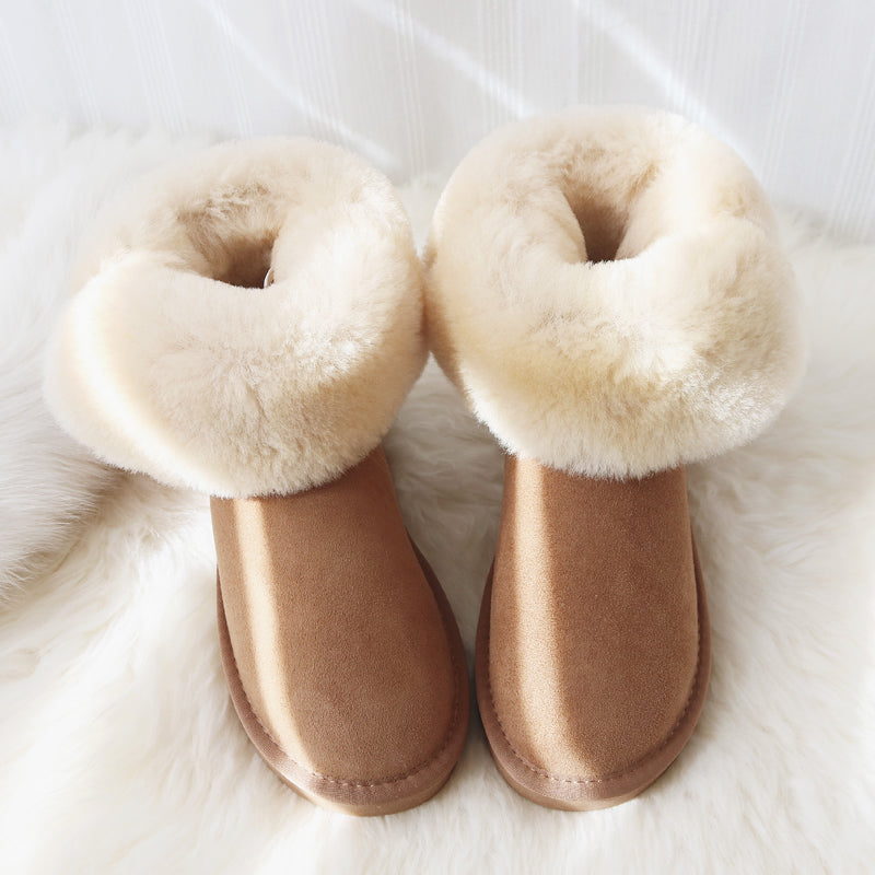 Sheepskin women's mid-tube snow boots