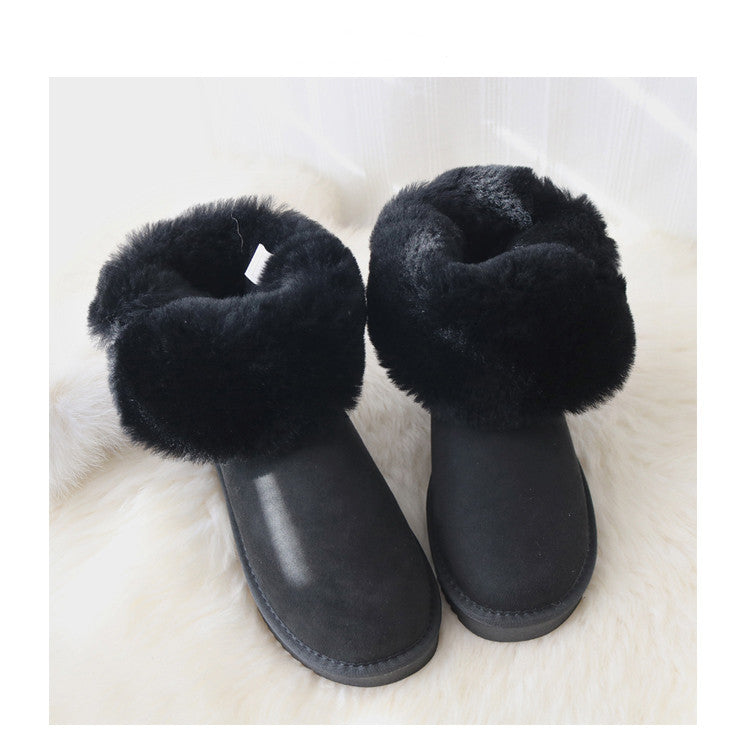 Sheepskin women's mid-tube snow boots
