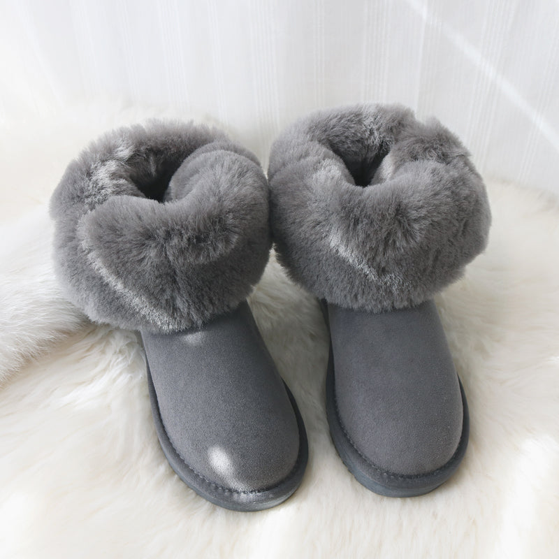 Sheepskin women's mid-tube snow boots