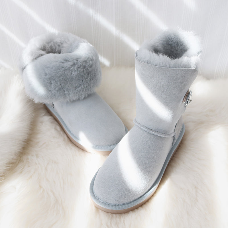 Sheepskin women's mid-tube snow boots